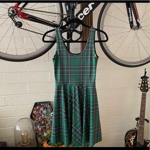 BlackMilk Tartan Green Scoop Skater Dress
